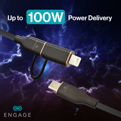 Engage Super Soft Silicone C To Usb-C Cable W/Lightning Adpter Bk  8954526522396
