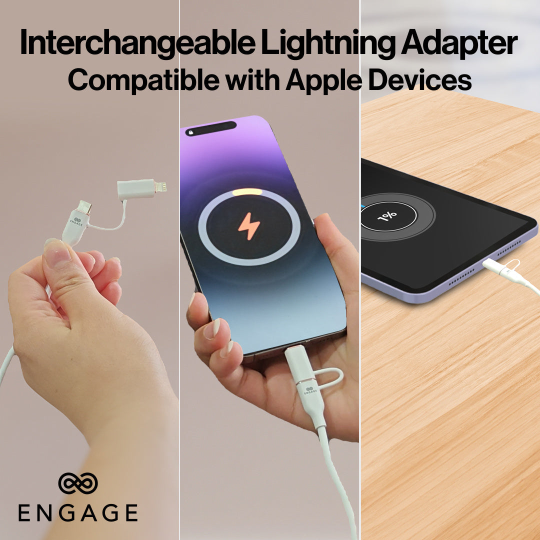 Engage Super Soft Silicone C To Usb-C Cable W/Lightning Adpter Bk  8954526522396