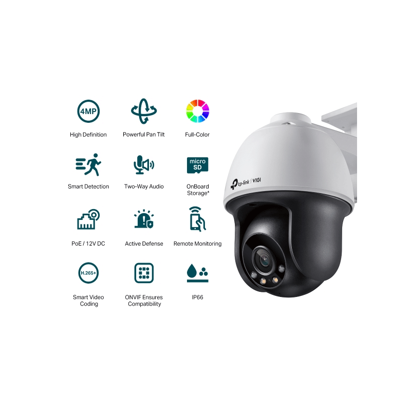 TP-Link (VIGI C540) VIGI 4MP Outdoor Full-Color Pan Tilt Network Camera - 2560 X 1440 / LAN