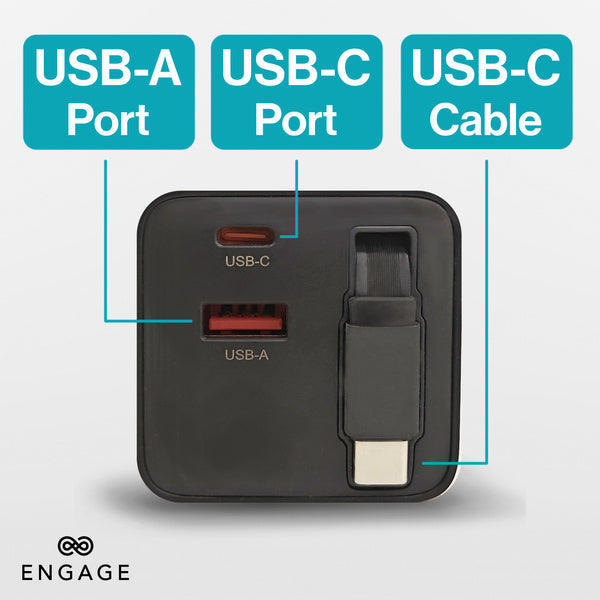 Engage Dual Port C+A 65W Gan Power Adapter W/Usb-C Cable(8954526522445)