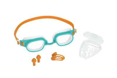 Bestway Aquanaut Essential Goggles Set (Contents: One Pair of Nose Clips, One Pair of Ear Plugs, and One Pair of Goggles,1 Assorted Colors) - Age 7+