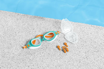 Bestway Aquanaut Essential Goggles Set (Contents: One Pair of Nose Clips, One Pair of Ear Plugs, and One Pair of Goggles,1 Assorted Colors) - Age 7+