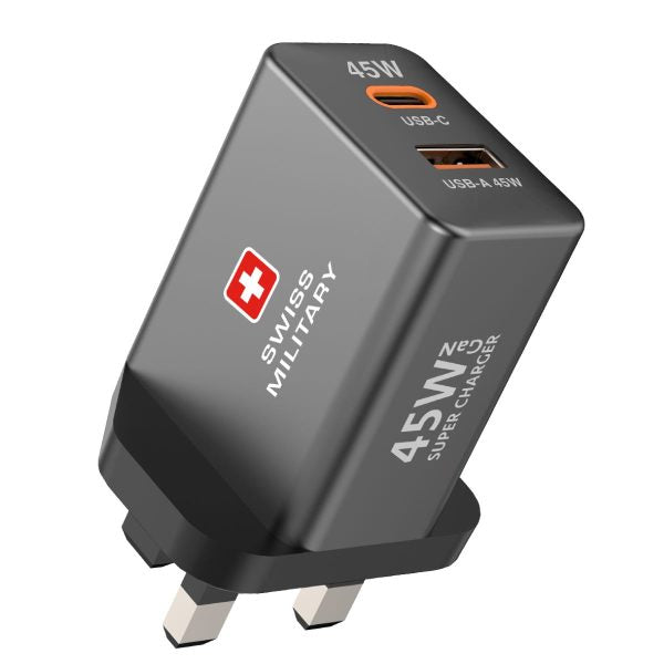 Swiss Military GaN PowerStation with 1Type-C Slot and 1 USB-A Slot with CB-AC60W Cable - 45W / Grey