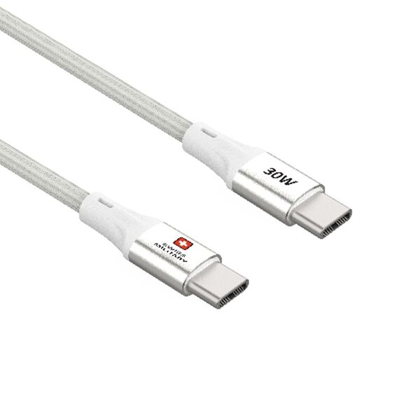 Swiss Military USB-C To USB-C Data Sync Charging Cable - 1.2 Meter /  30W / White