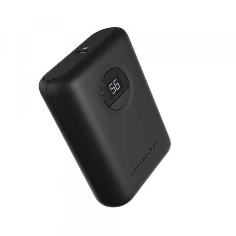 Powerology Ultra-Compact Power Bank - 10,000mAh / 20W / USB-C / USB-A / Black