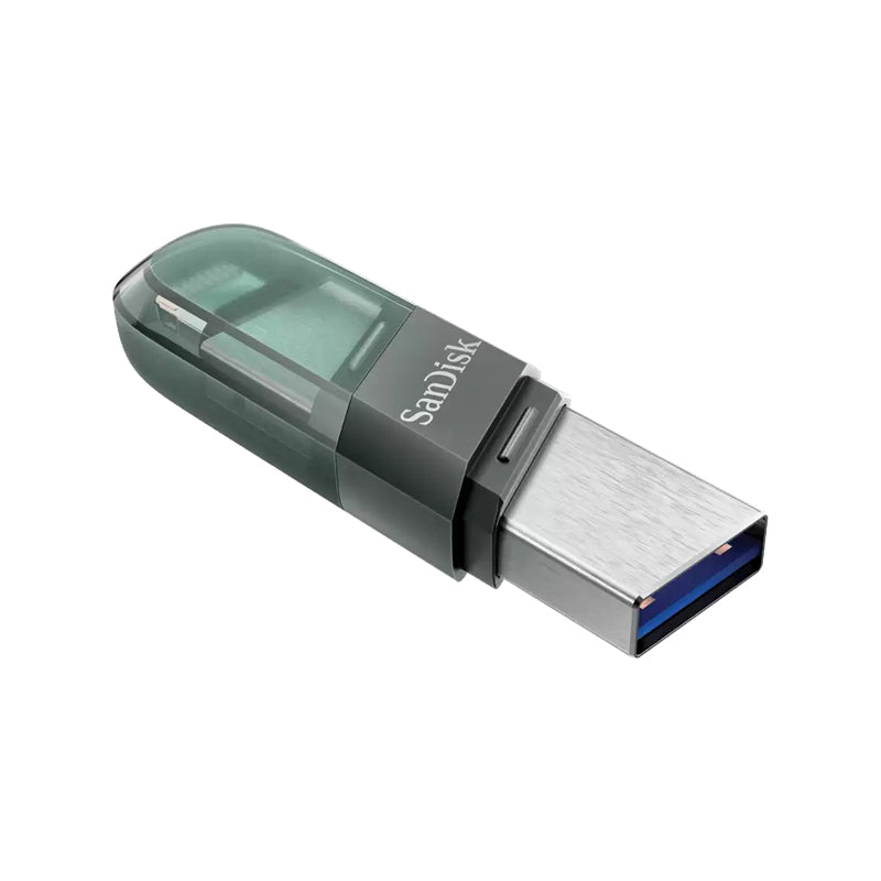 SanDisk iXpand Flash Drive Flip - 64GB / USB 3.1 Gen 1 / Lightning / Black and Silver