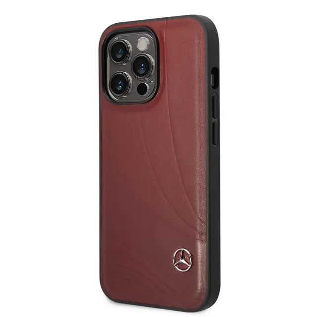 Mercedes-Benz iPhone 14 Pro Genuine Leather Case With New WaveIII Pattern - Red