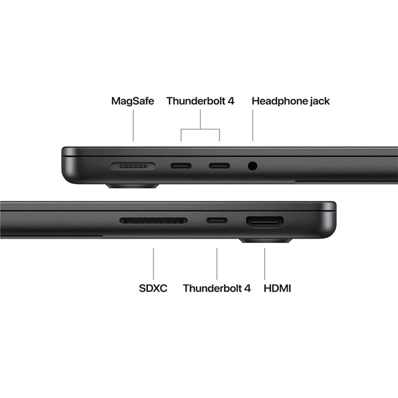 ابل جهاز MacBook برو - 14.2 بوصة / M4 / M4 / 10-كور وحده المعالجة المركزية  / 10-كور GPU / 16 جيجابايت رام  / 1 تيرابايت إس إس دي  / الفضاء أسود / ضمان سنة