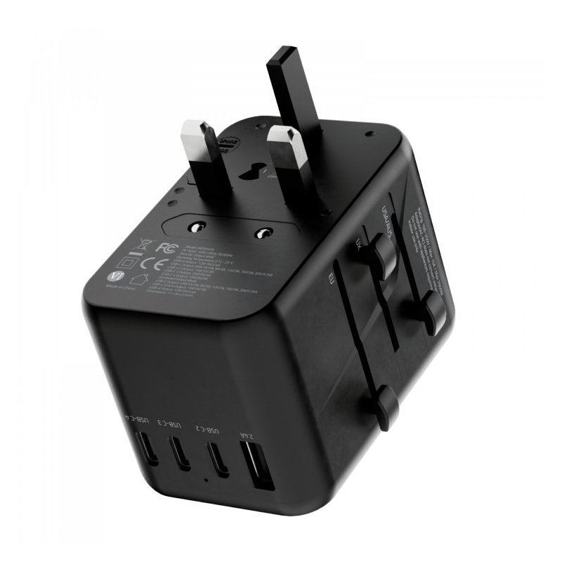 Powerology Universal Multi-Port Travel Adapter - 65W / Grey