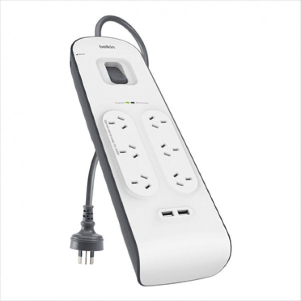 Belkin 6 Way Surge Protection Strip - 2M With 2 X 2.4Amp Usb Charging Power Extension - White