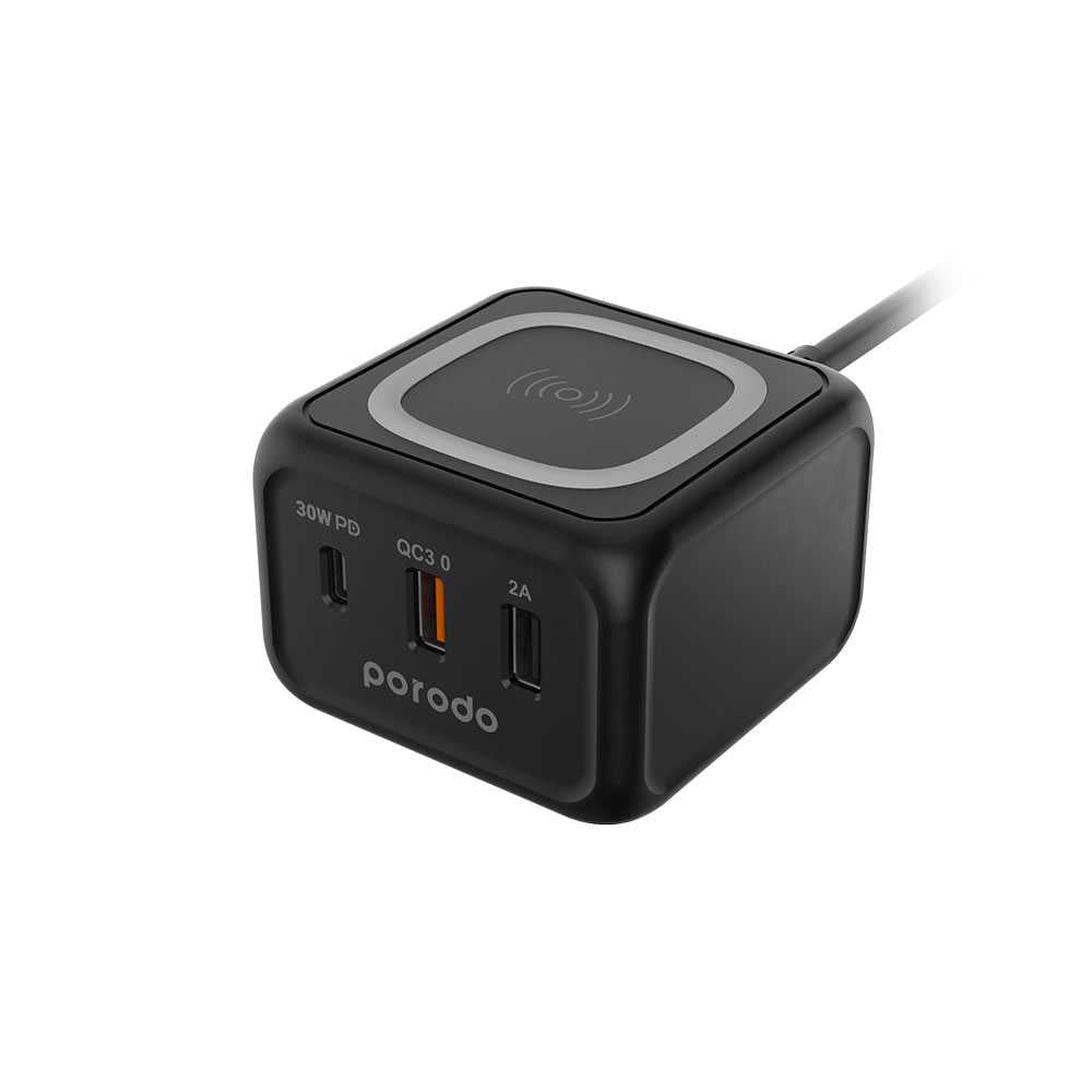 Porodo Desktop Charger With Fast-Wireless Charging - Black