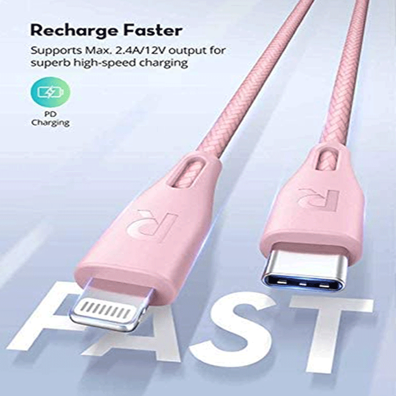 RAVPower Type-C to Lightning Charging Cable - 1 Meter / Nylon Pink