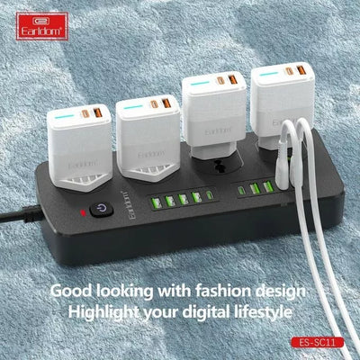 Earldom SC11 Fast Charging Power Strip - 3000W / USB-C / USB-A / 2 Meter / Black