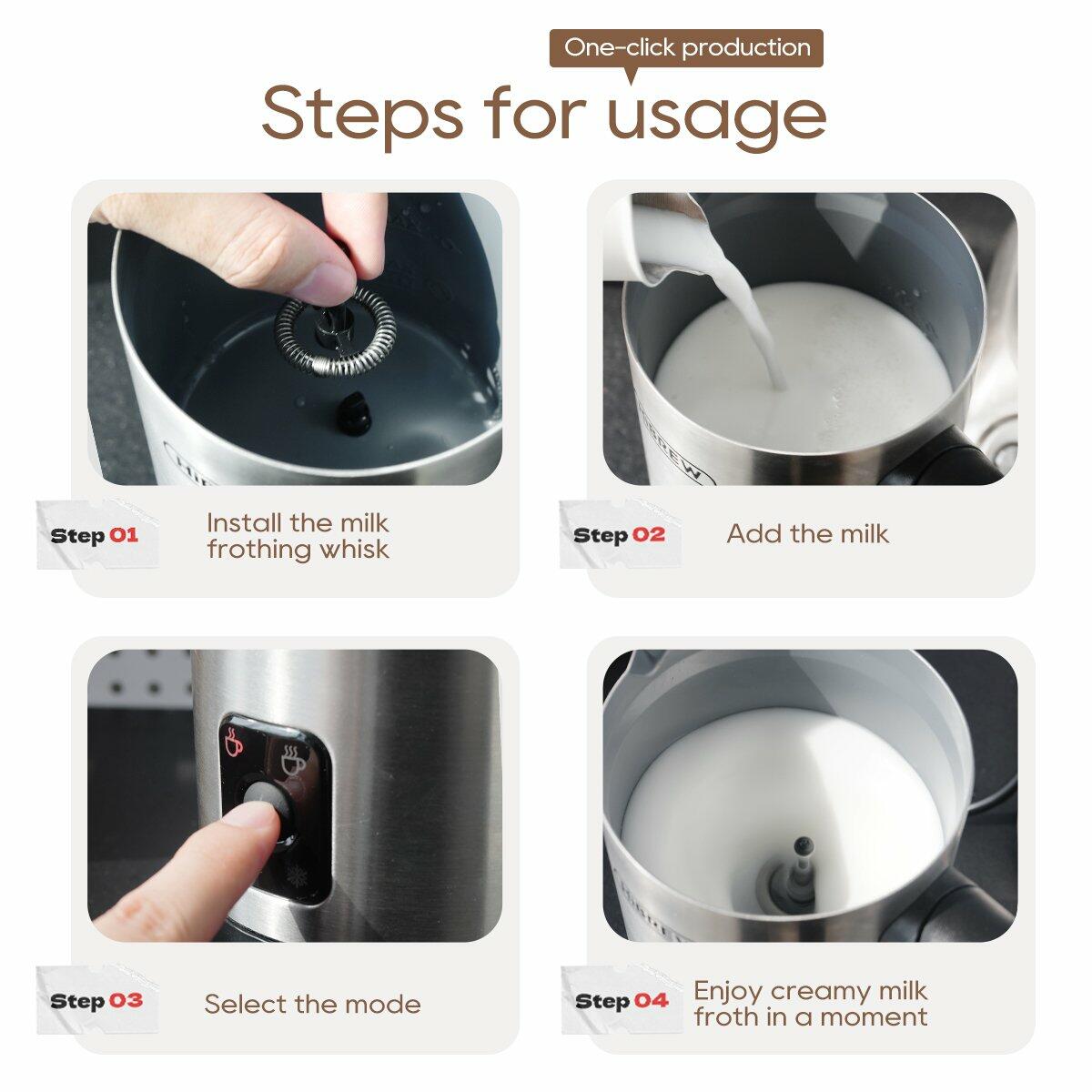 HiBREW 4 in 1 Milk Frother Frothing Foamer Fully automatic Milk Warmer Cold/Hot Latte Cappuccino Chocolate Protein Powder M3A