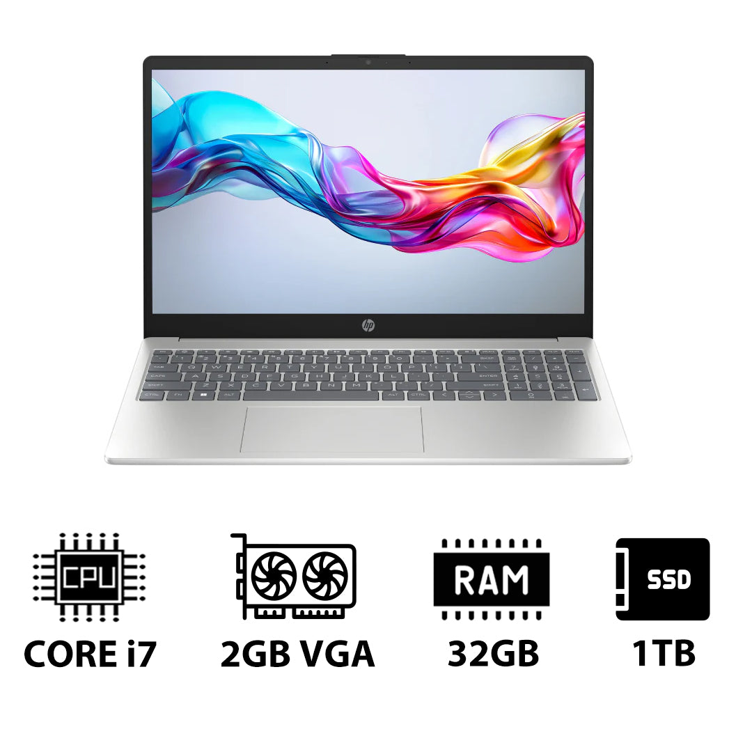 HP 15-FD0142NE - 15.6" FHD / i7 / 32GB / 1TB (NVMe M.2 SSD) / MX570 2GB VGA / DOS (Without OS) / 1YW / Natural Silver - Laptop