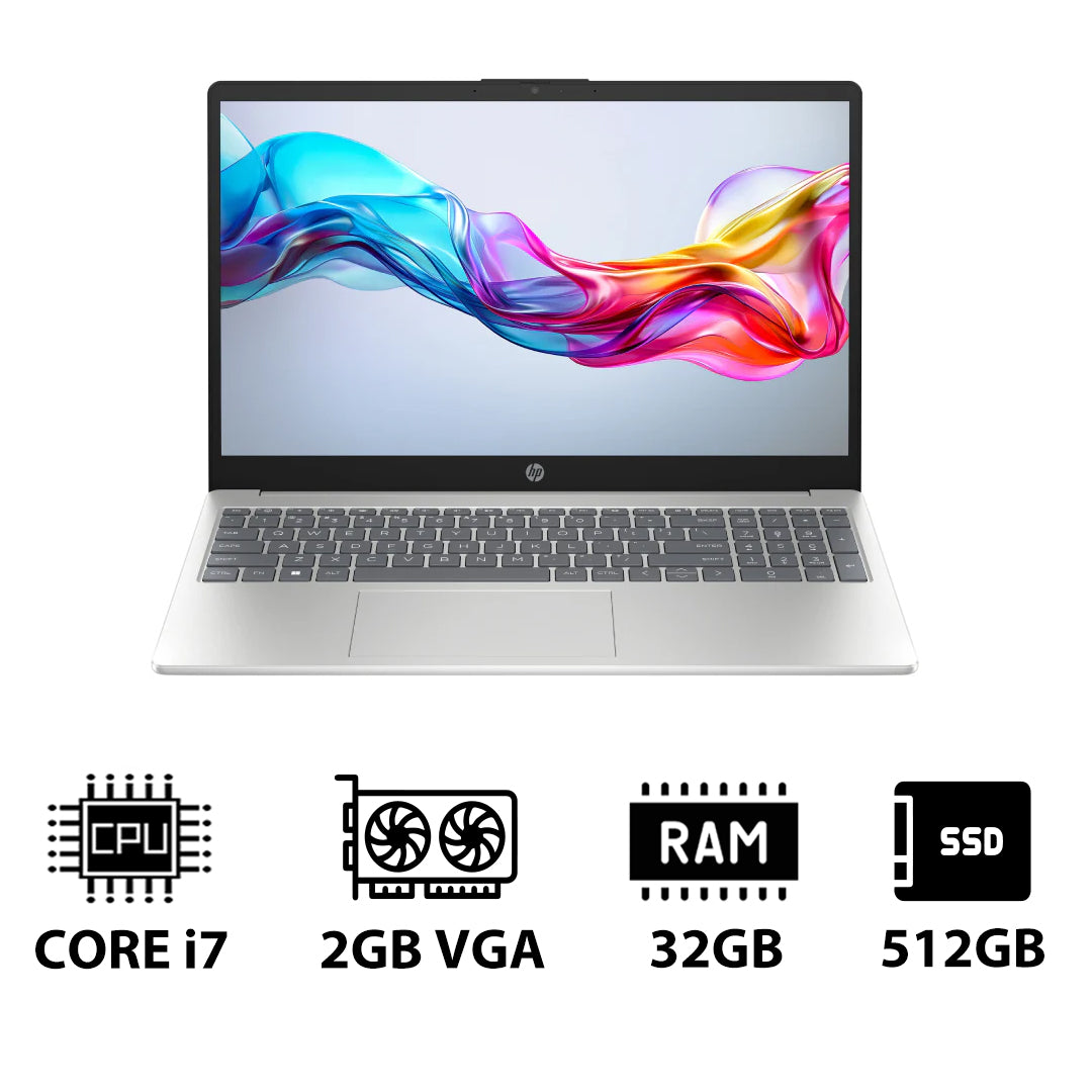 HP 15-FD0142NE - 15.6" FHD / i7 / 32GB / 512GB (NVMe M.2 SSD) / MX570 2GB VGA / DOS (Without OS) / 1YW / Natural Silver - Laptop