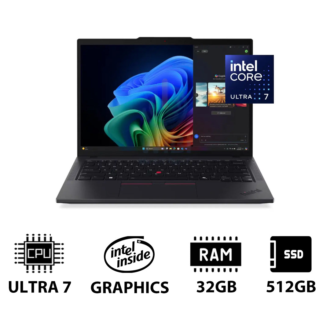Lenovo ThinkPad T14 Gen 6 AI PC - 14.0" WUXGA / Ultra 7 255U / 32GB / 512GB (NVMe M.2 SSD) / AI Boost Up to 12 TOPS / WWAN / DOS (Without OS) / Arabic/English / 3YW / Black - Laptop