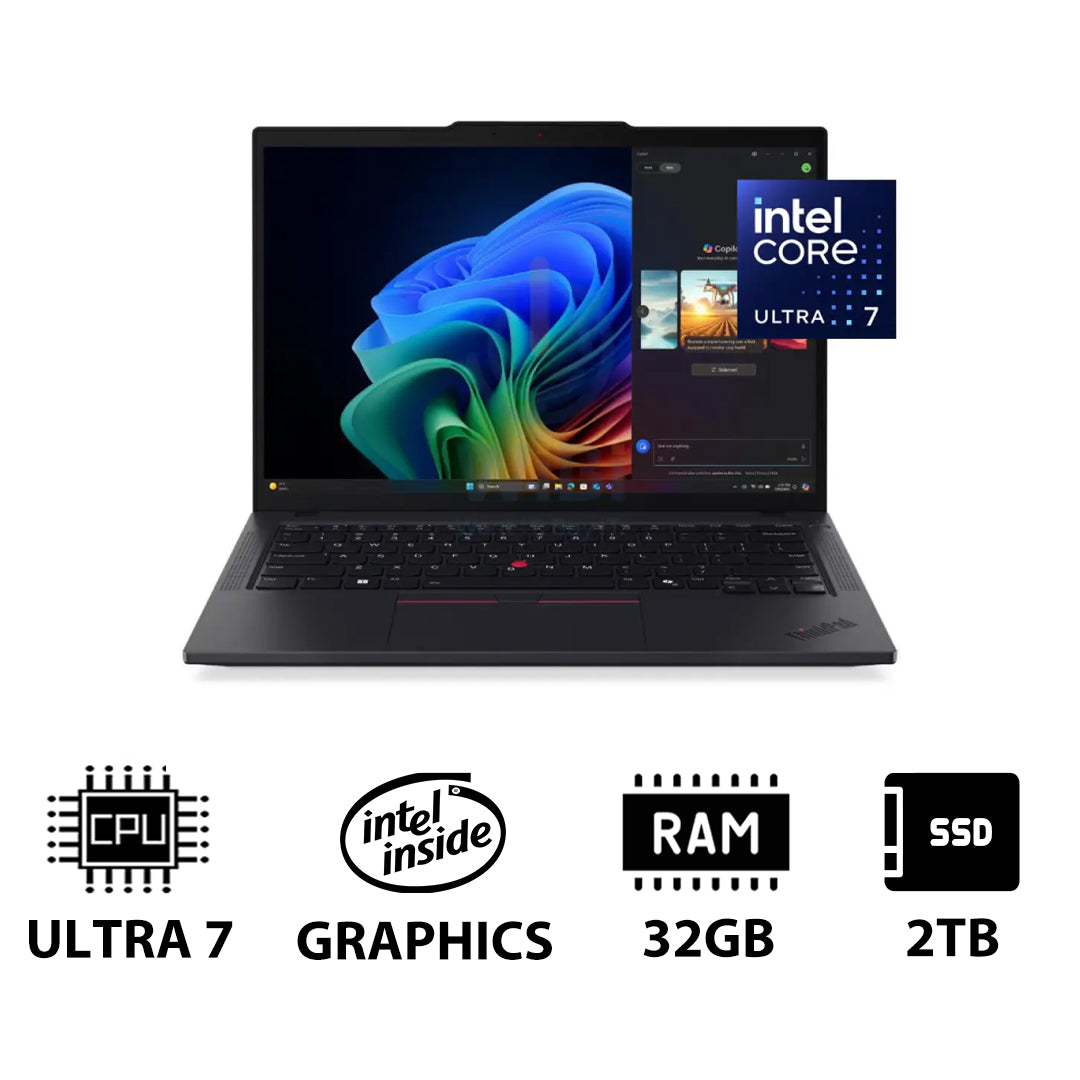 Lenovo ThinkPad T14 Gen 6 AI PC - 14.0" WUXGA / Ultra 7 255U / 32GB / 2TB (NVMe M.2 SSD) / AI Boost Up to 12 TOPS / WWAN / DOS (Without OS) / Arabic/English / 3YW / Black - Laptop