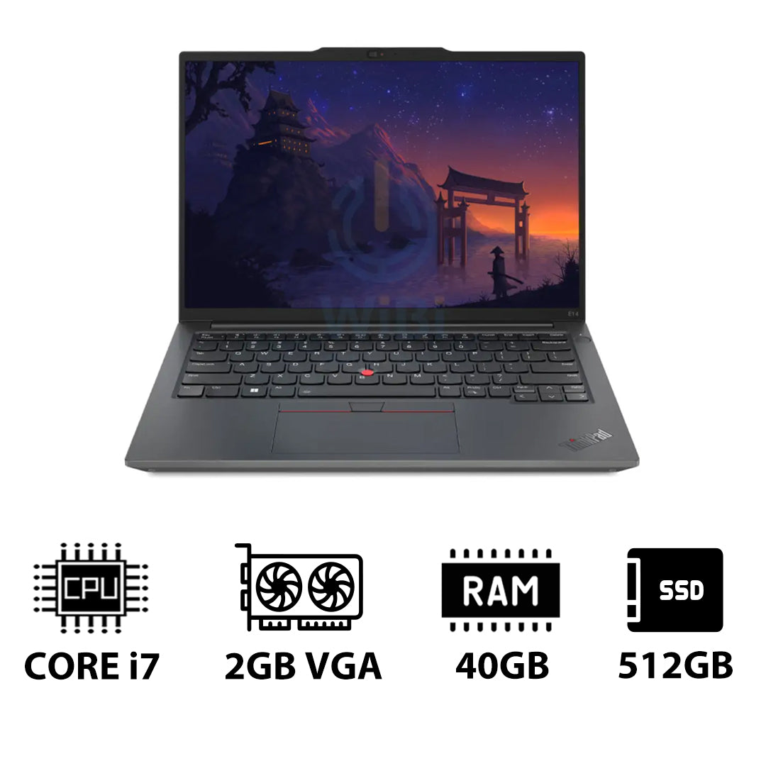 لينوفو ثينك باد E14 الجيل 5 - 14.0" WUXGA / آي 7 / 40GB / 512 جيجابايت (NVMe م.2 إس إس دي) / 2 جيجابايت في جي إيه / دوس (بدون نظام تشغيل) / ضمان سنة / الإنجليزية / عربي / جرافيت أسود  لابتوب مع لينوفو 15.6" لابتوب عادي توب لابتوب