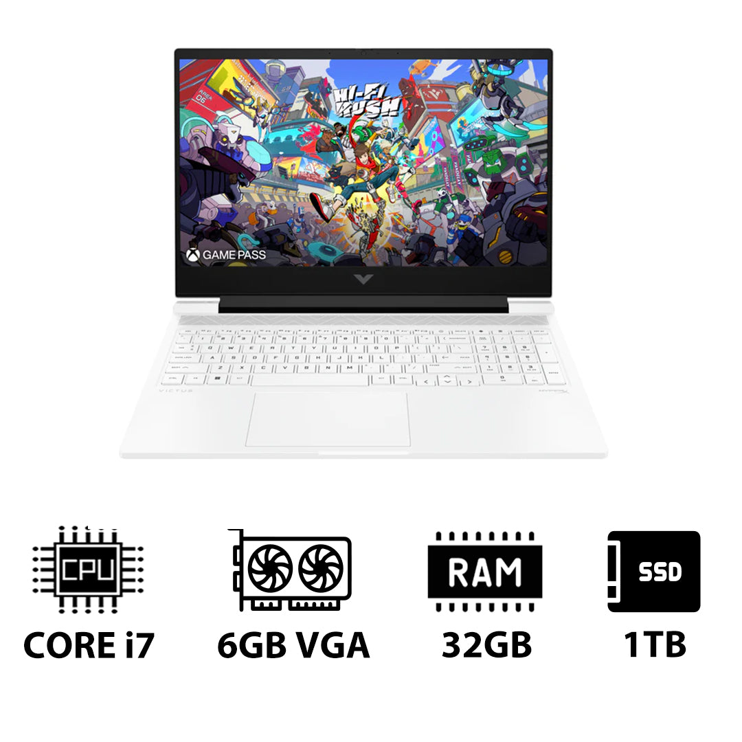 HP Victus Gaming Laptop 16-R1041NE - 16.1" FHD / i7 / 32GB / 1TB (NVMe M.2 SSD) / RTX 4050 6GB VGA / DOS (Without OS) / 1YW / Ceramic White - Laptop