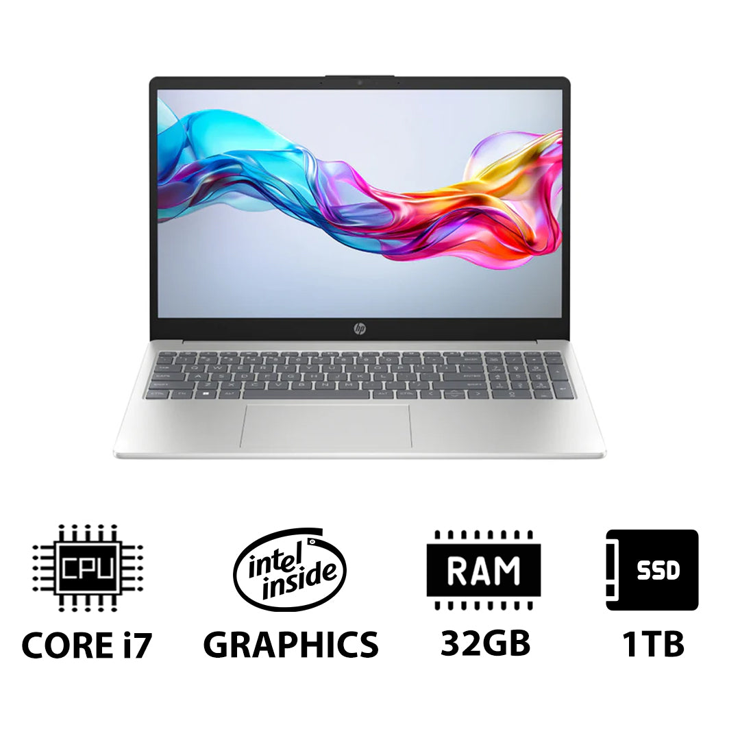 HP 15-FD0144NE - 15.6" FHD / i7 / 32GB / 1TB (NVMe M.2 SSD) / DOS (Without OS) / 1YW / Natural Silver - Laptop