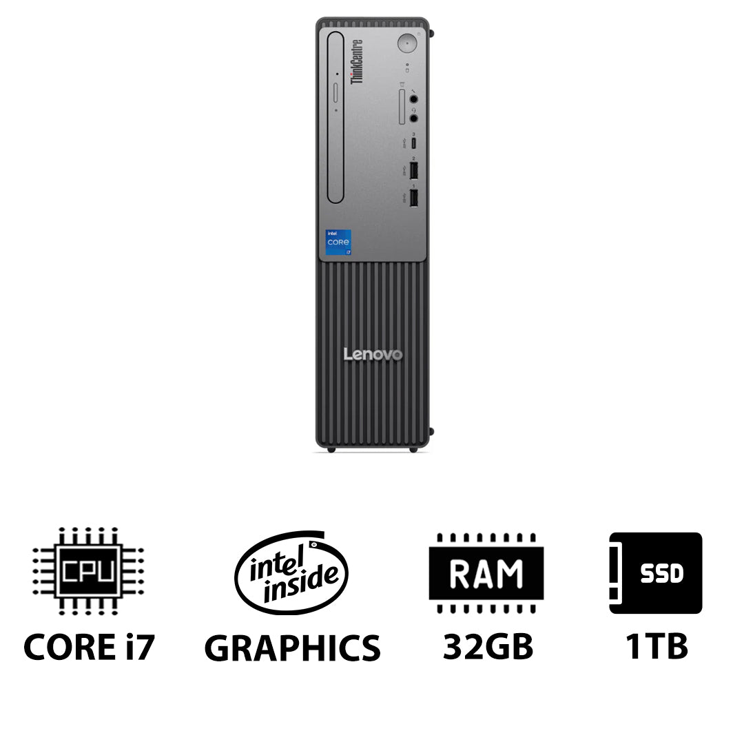 لينوفو ThinkCentre Neo 50s الجيل 5 - آي 7 / 32 جيجابايت / 1 تيرابايت (NVMe م.2 إس إس دي) / دوس (بدون نظام تشغيل) / ضمان سنة - كمبيوتر مكتبي