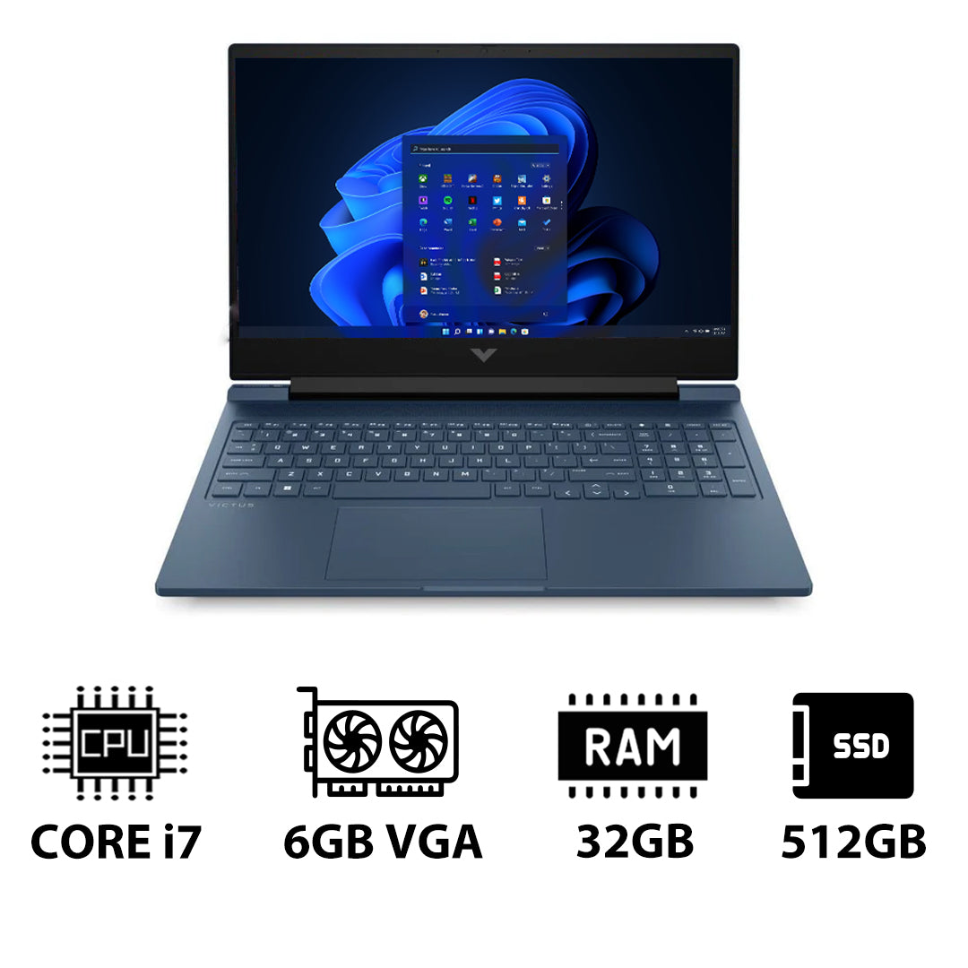 HP Victus Gaming Laptop 16-R1043NE - 16.1" FHD / i7 / 32GB / 512GB (NVMe M.2 SSD) / RTX 4050 6GB VGA / Win 11 Pro / 1YW / Performance Blue - Laptop