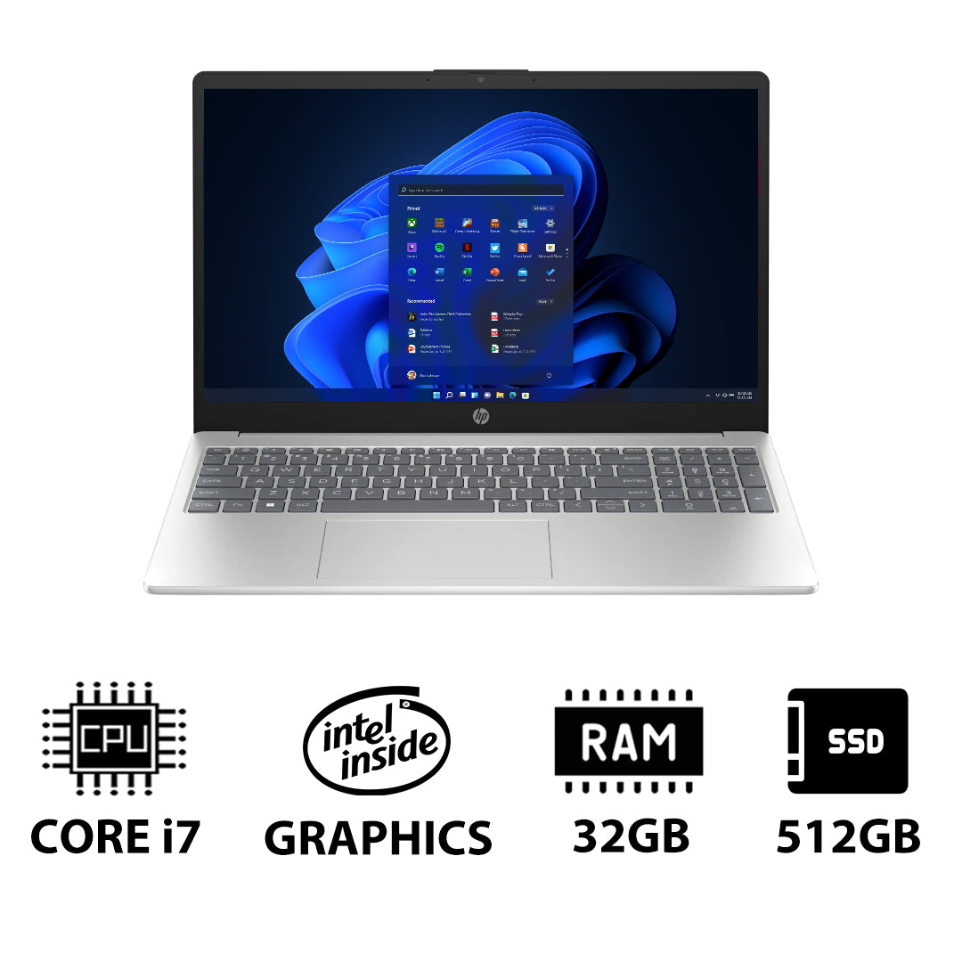 إتش بي 15-FD0146NE - 15.6" FHD / آي 7 / 32 جيجابايت / 512 جيجابايت (NVMe م.2 إس إس دي) / ويندوز 11 برو / ضمان سنة / فضي - لابتوب