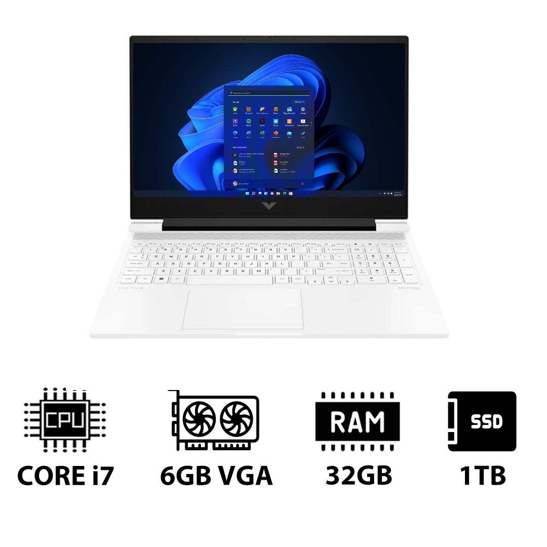 HP Victus Gaming Laptop 16-R1041NE - 16.1" FHD / i7 / 32GB / 1TB (NVMe M.2 SSD) / RTX 4050 6GB VGA / Win 11 Pro / 1YW / Ceramic White - Laptop