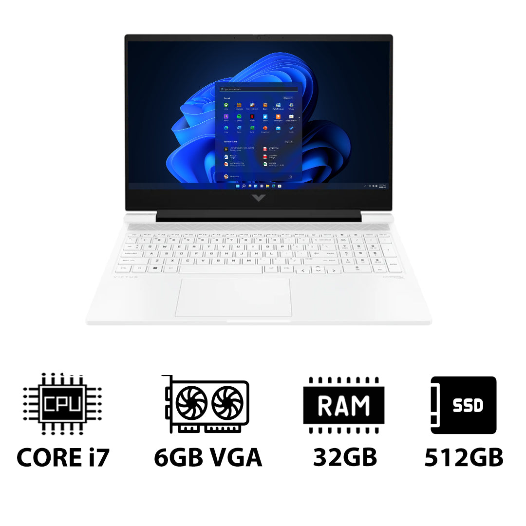 HP Victus Gaming Laptop 16-R1041NE - 16.1" FHD / i7 / 32GB / 512GB (NVMe M.2 SSD) / RTX 4050 6GB VGA / Win 11 Pro / 1YW / Ceramic White - Laptop