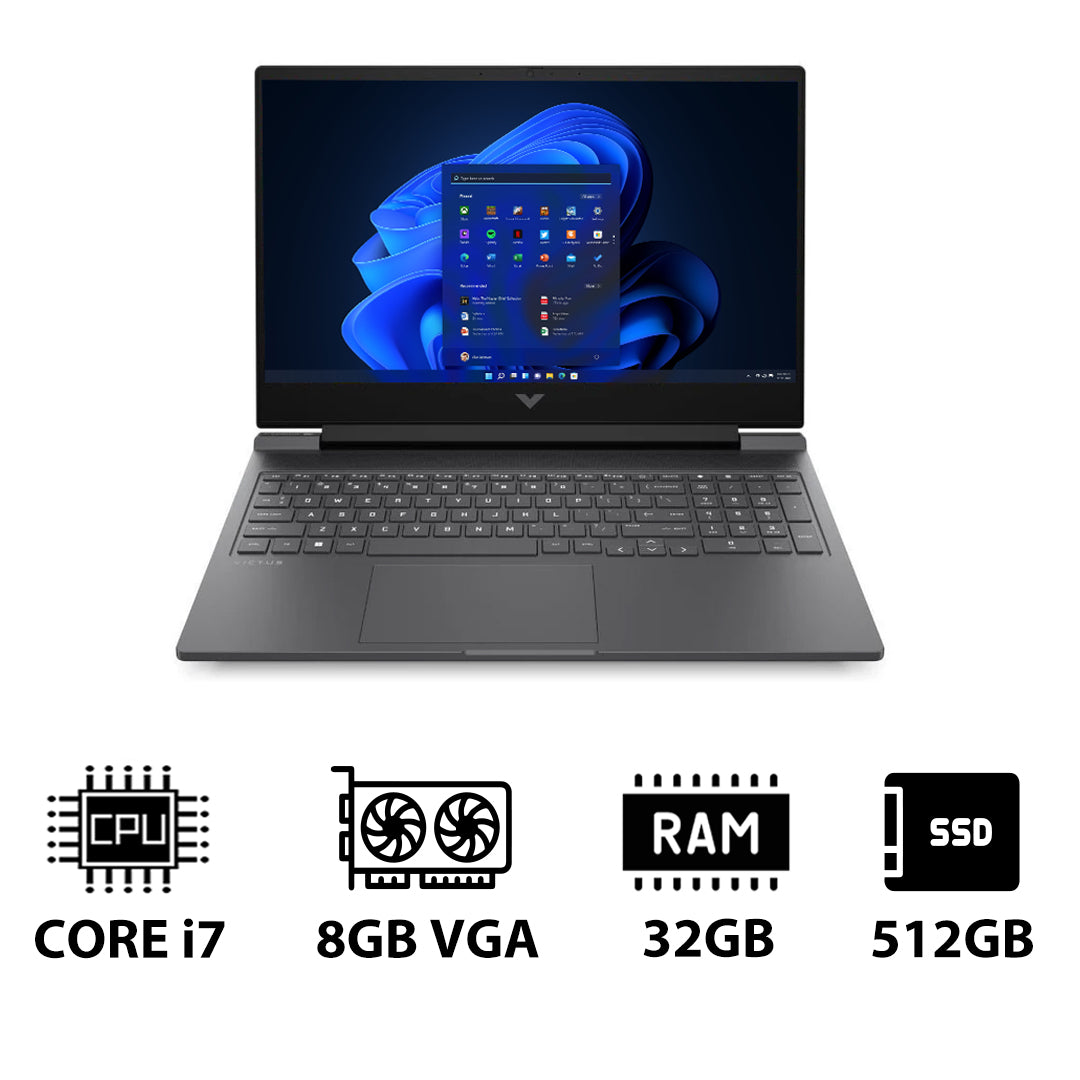 HP Victus Gaming Laptop 16-R1054NE - 16.1" FHD / i7 / 32GB / 512GB (NVMe M.2 SSD) / RTX 4060 8GB VGA / Win 11 Pro / 1YW / Mica Silver - Laptop