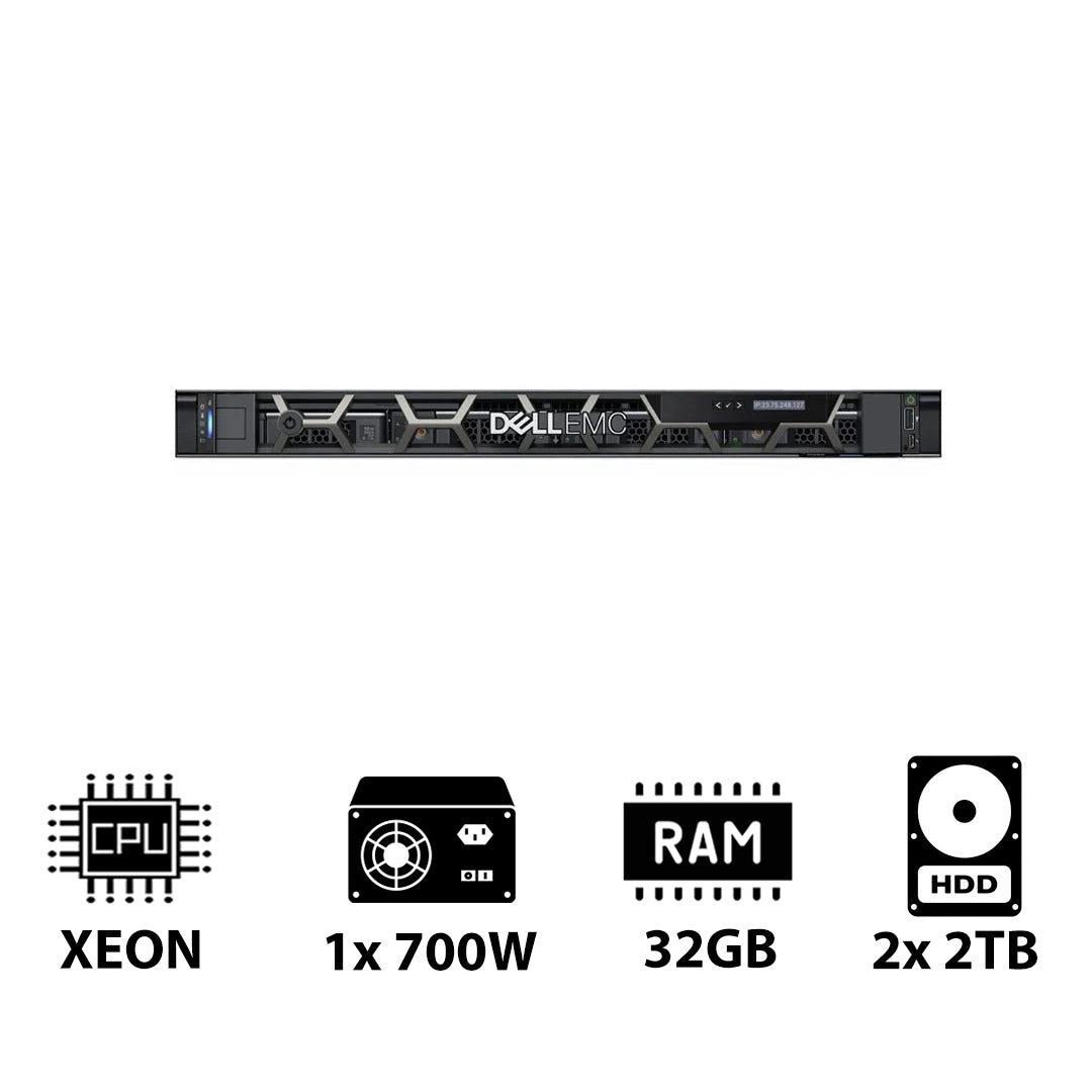 Dell PowerEdge R250 - Xeon-2.80GHz / 4-Cores / 32GB / 2x 2TB HDD / 1x 700Watts / Rack (1U)