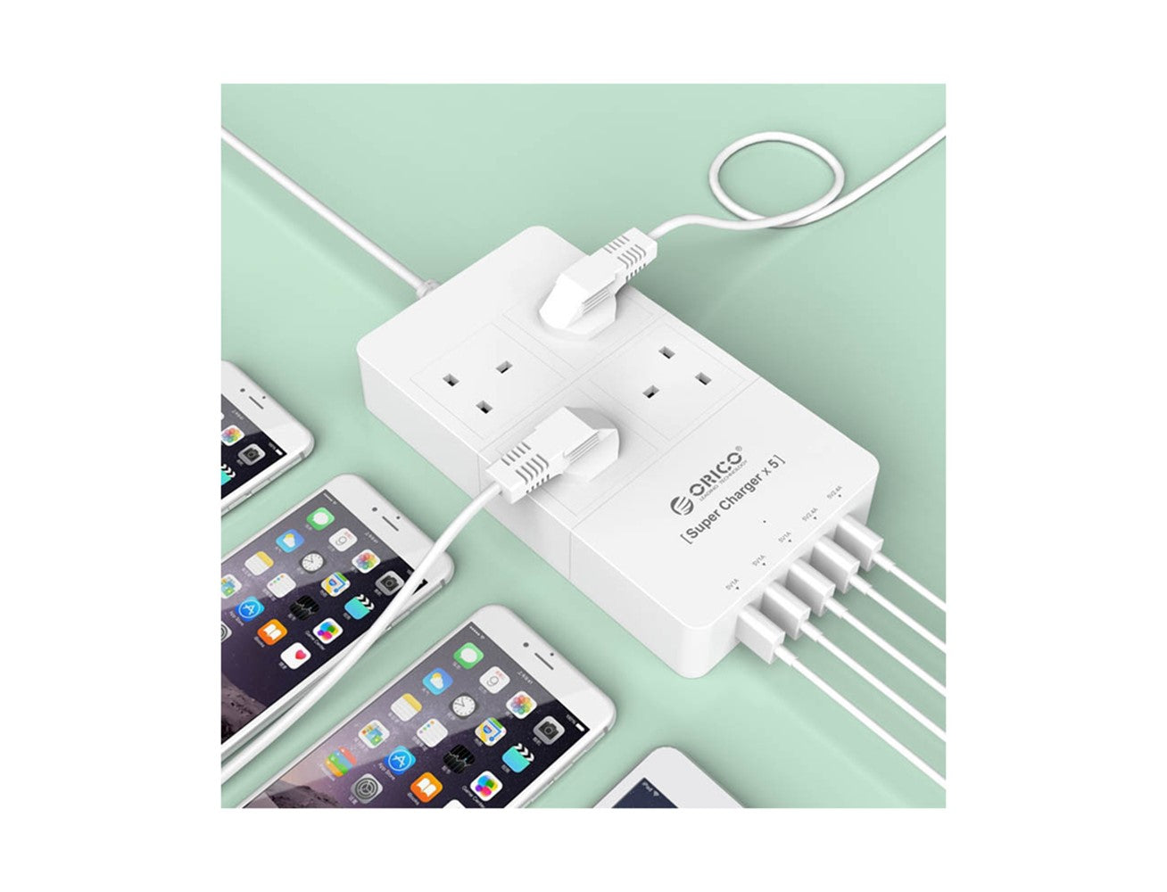 ORICO 4 AC Outlets and 5 USB Charger Surge Protector - White