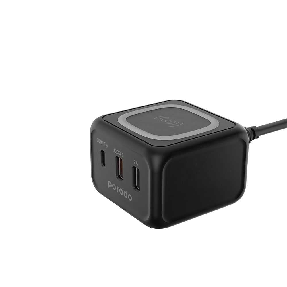 Porodo Desktop Charger With Fast-Wireless Charging - Black