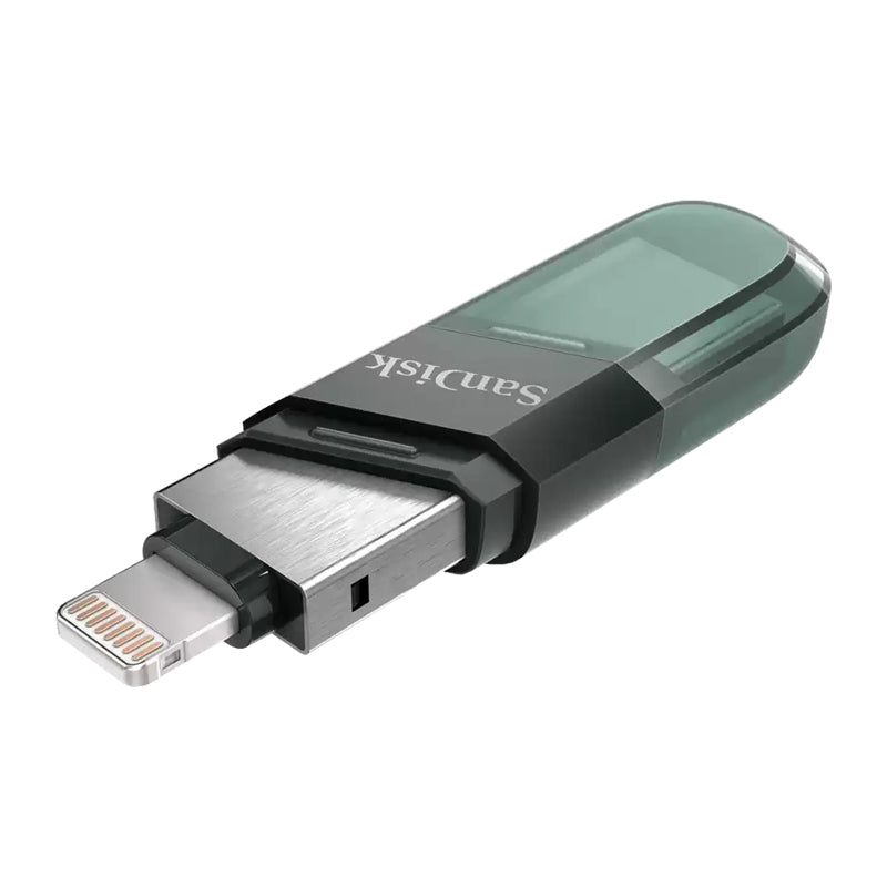 SanDisk iXpand Flash Drive Flip - 128GB / USB 3.1 Gen 1 / Lightning / Black and Silver