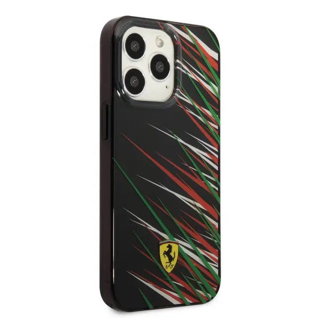 Ferrari iPhone 14 Pro Max PC/TPU Case with Double Layer Grass Print - Black