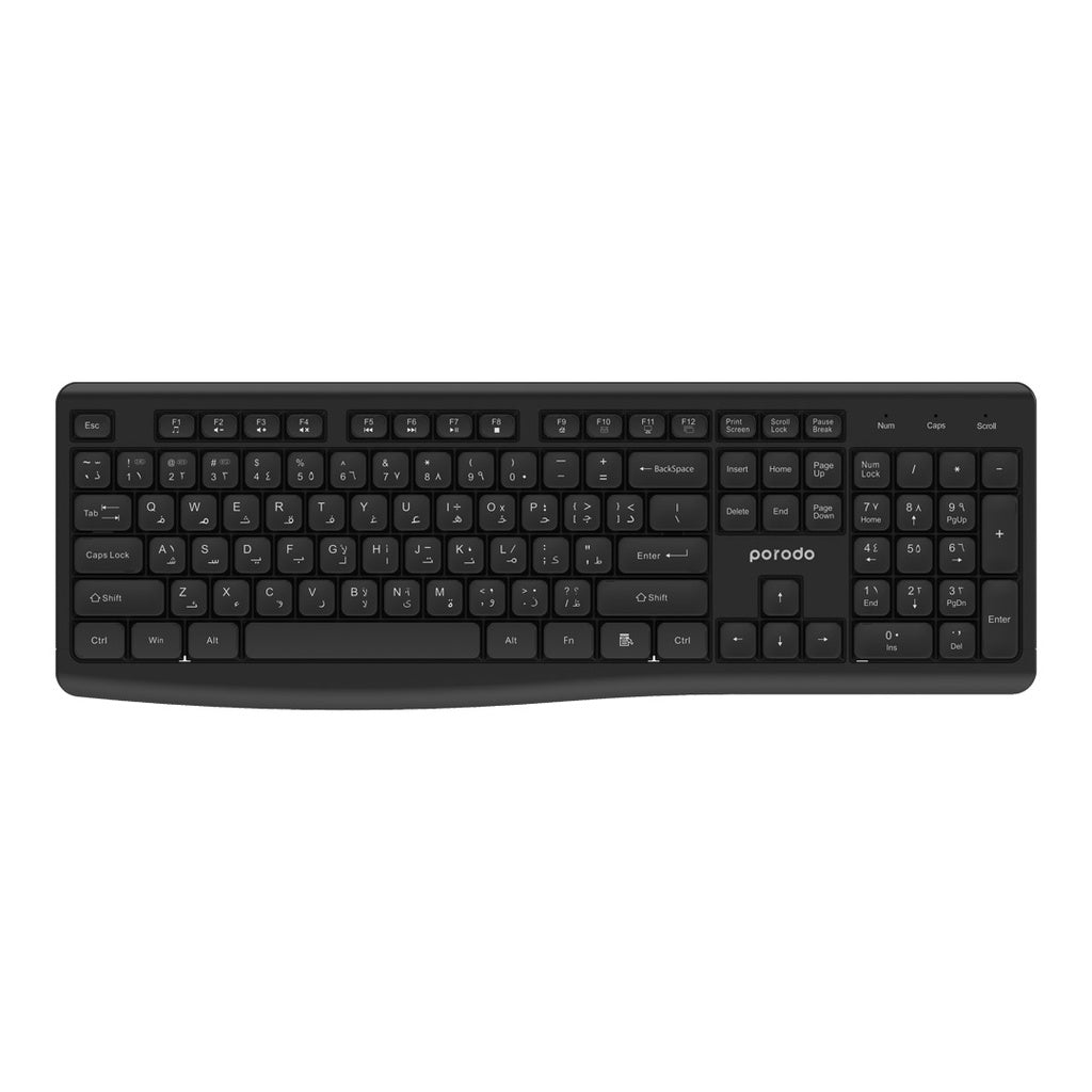 Porodo Wireless 2.4G+BT Keyboard with Mouse - Black