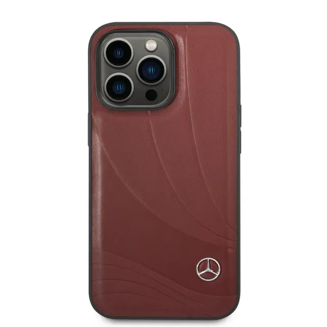 Mercedes-Benz iPhone 14 Pro Genuine Leather Case With New WaveIII Pattern - Red