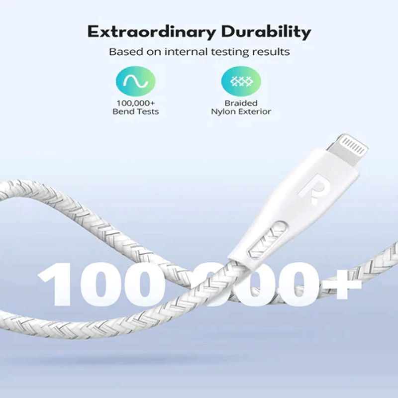 RAVPower Type-C to Lightning Charging Cable - 1.2 Meter / Nylon White