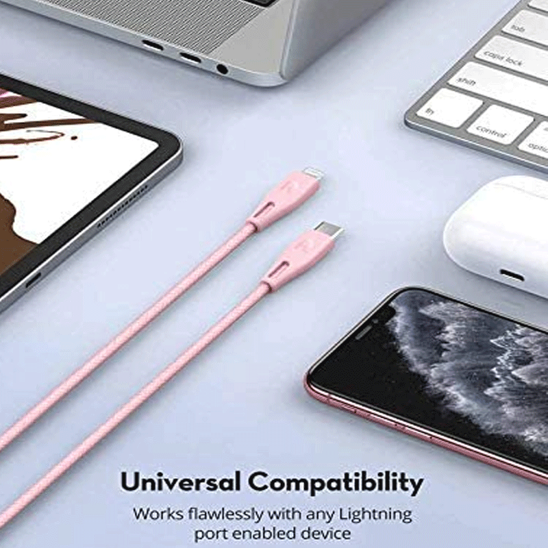 RAVPower Type-C to Lightning Charging Cable - 1 Meter / Nylon Pink