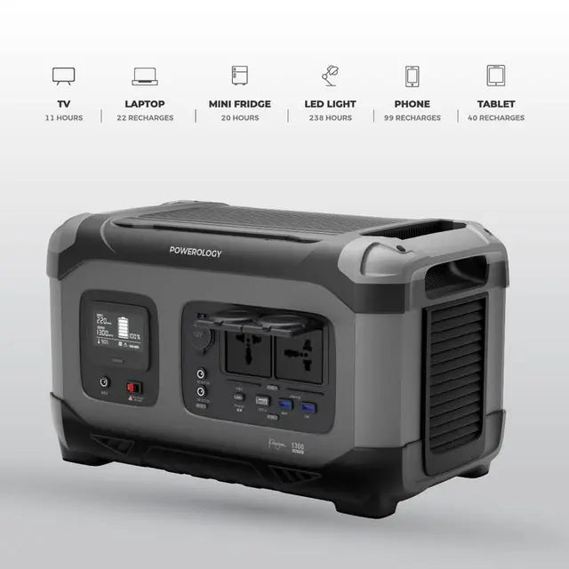 Powerology 392000mAh Power Generator 1300W 60W USB-C Power Delivery/18W USB Quick Charge - Black