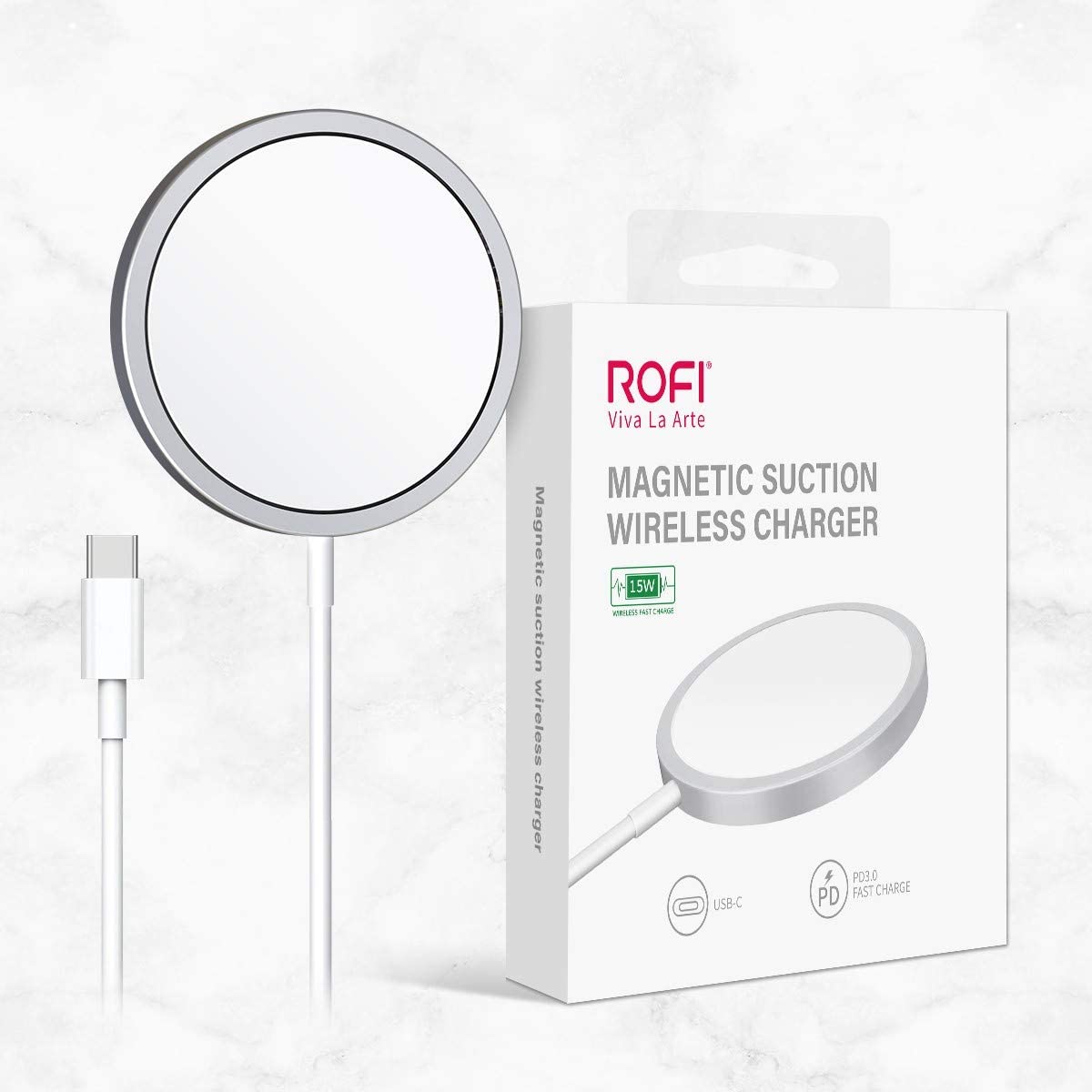 ROFI 20W Charging Plug Power Adaptor type-C With Magnetic Suction wireless Charger type C - White