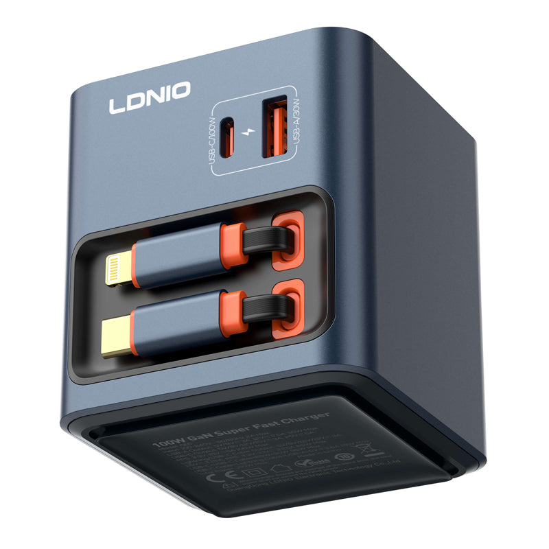 LDNIO Q16 GaN Desktop Fast Charger - 100W / Lightning / USB-C / Blue