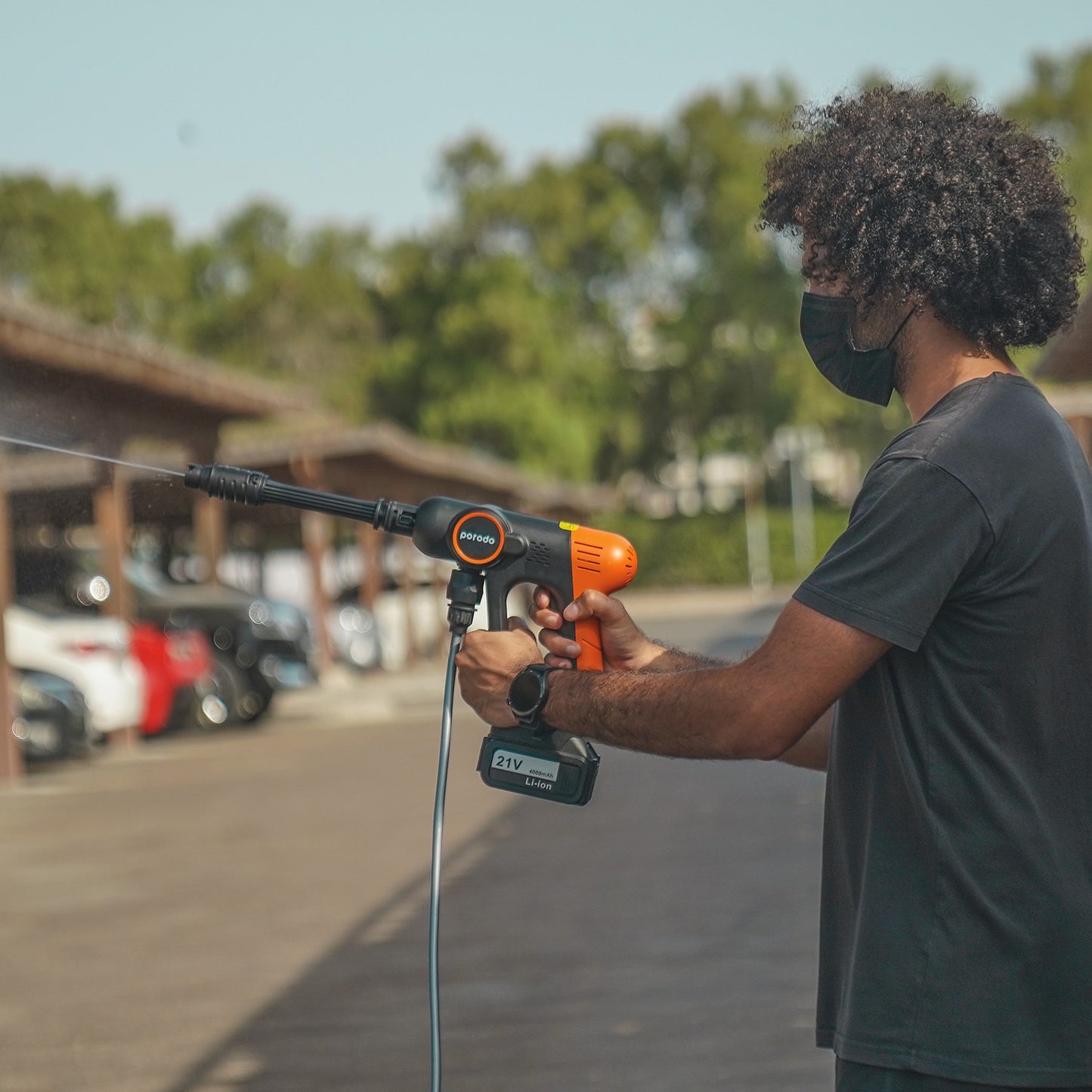 Porodo 4000mAh Portable Car Wash Machine - Black / Orange