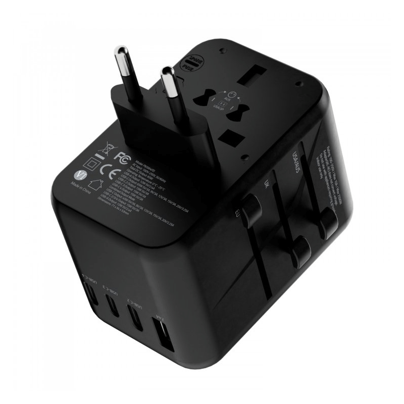 Powerology Universal Multi-Port Travel Adapter - 65W / Grey