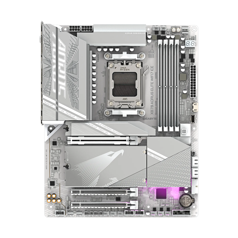 GIGABYTE X870 AORUS ELITE ICE 1.1 Motherboard - DDR5 / Wi-Fi7 / Bluetooth/ HDMI / DisplayPort / USB - White