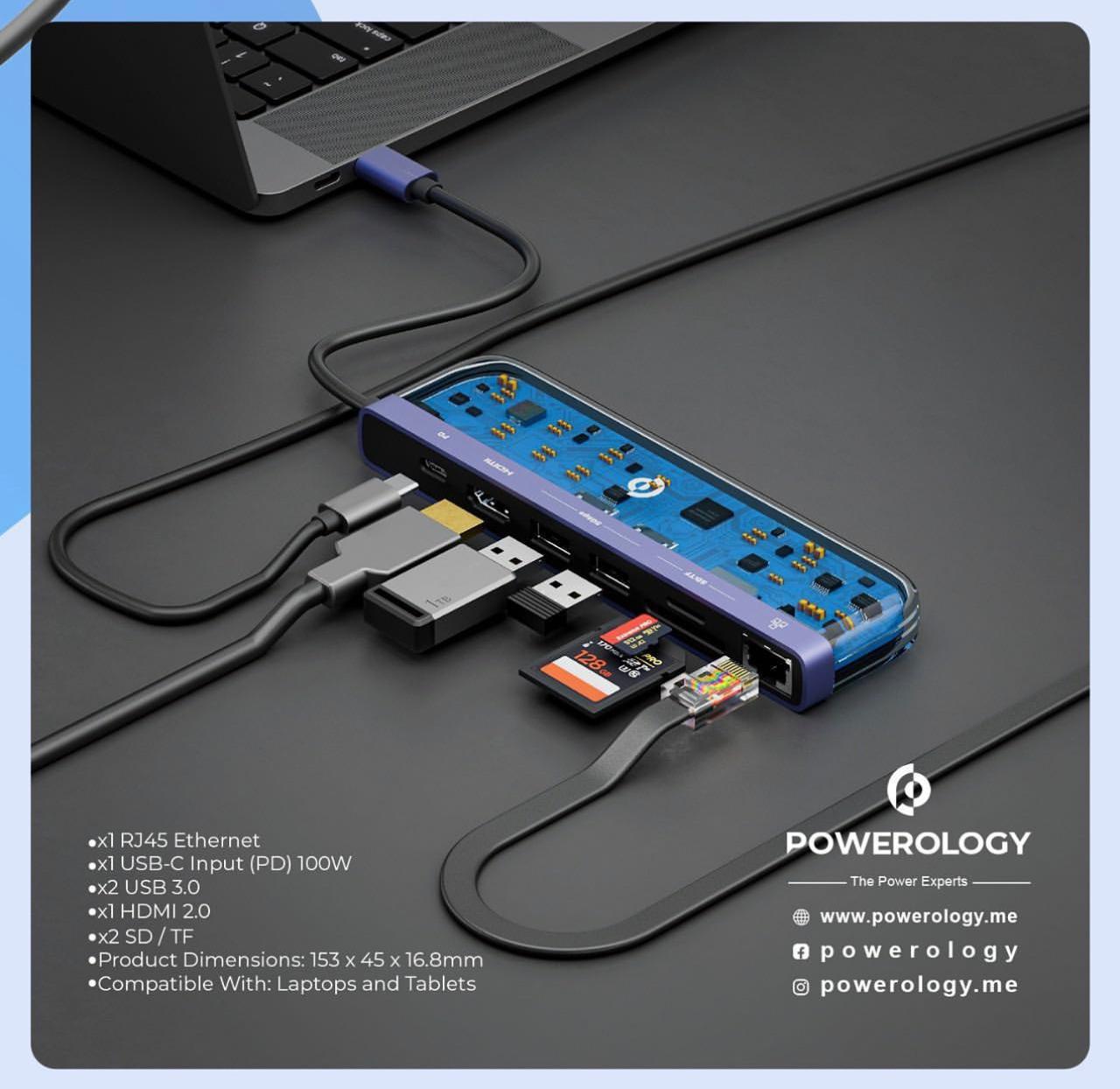 Powerology 7in1 USB-C Multi Hub Crystalline Series