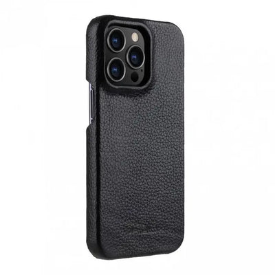 Melkco Back Snap Series Lai Chee Pattern Premium Leather Snap Cover Case - Apple iPhone 13 Pro / Black Accessories >