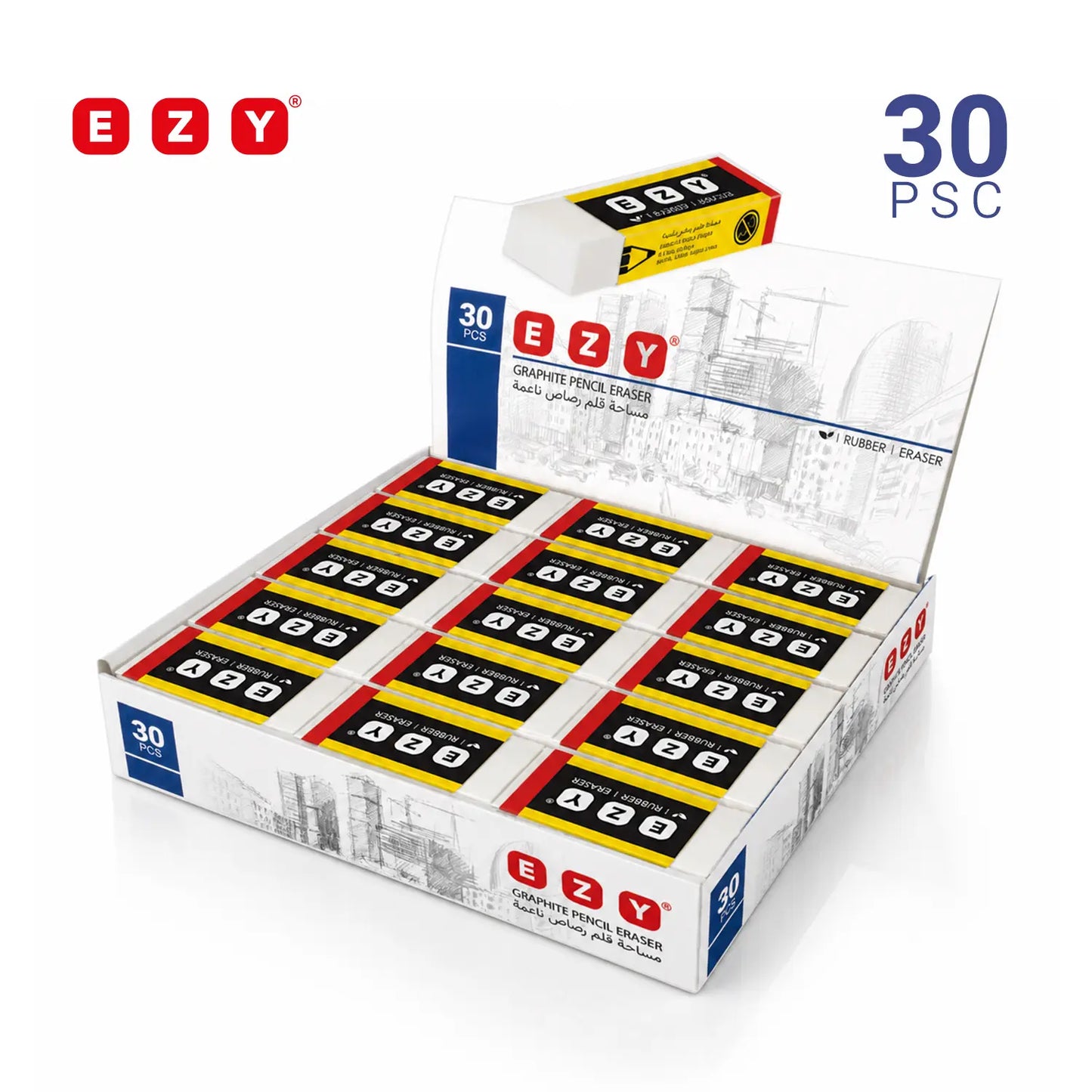 Ezy Medium Eraser Box - 30 Pieces