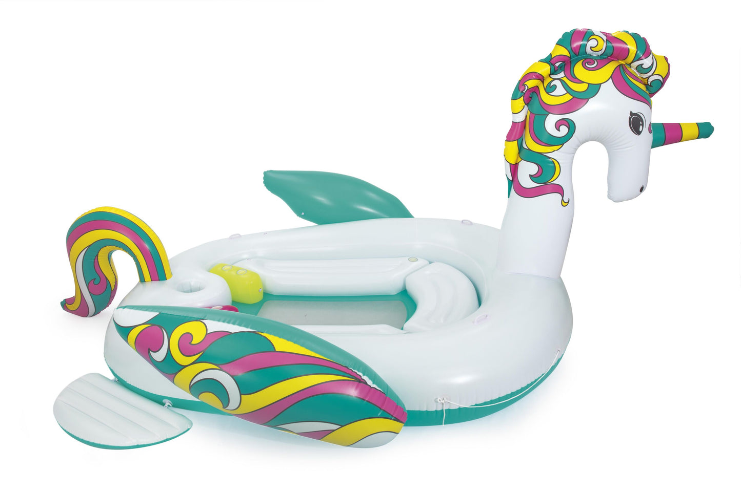 Bestway 5.90m x 4.04m giant unicorn island (contents:one island, one climb cushion, one anchor bag, heavy-duty repair patch)
